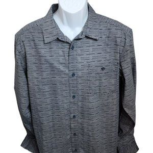 Mountain Hard Wear Shirt, Men's LG, Button Down Casual Gray & Blue Stripes EUC